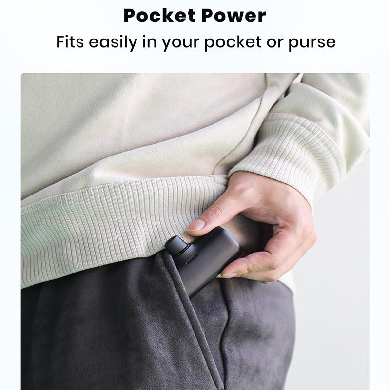Compact 5000mAh Portable Charger with Built-in USB-C Connector - Ideal for iPhone 16/15, Samsung, and Google Pixel