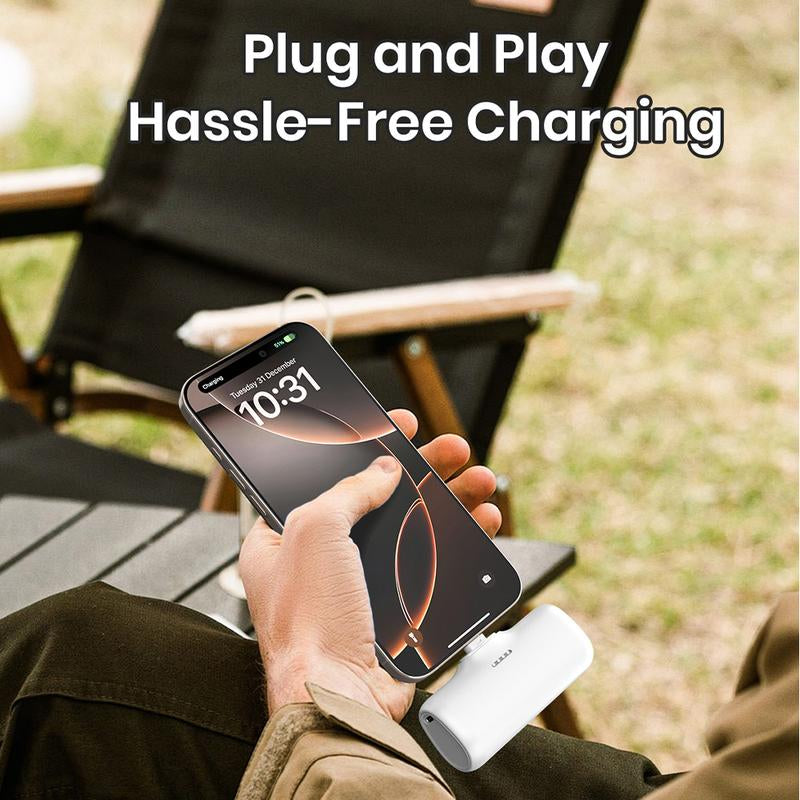 Compact 5000mAh Portable Charger with Built-in USB-C Connector - Ideal for iPhone 16/15, Samsung, and Google Pixel