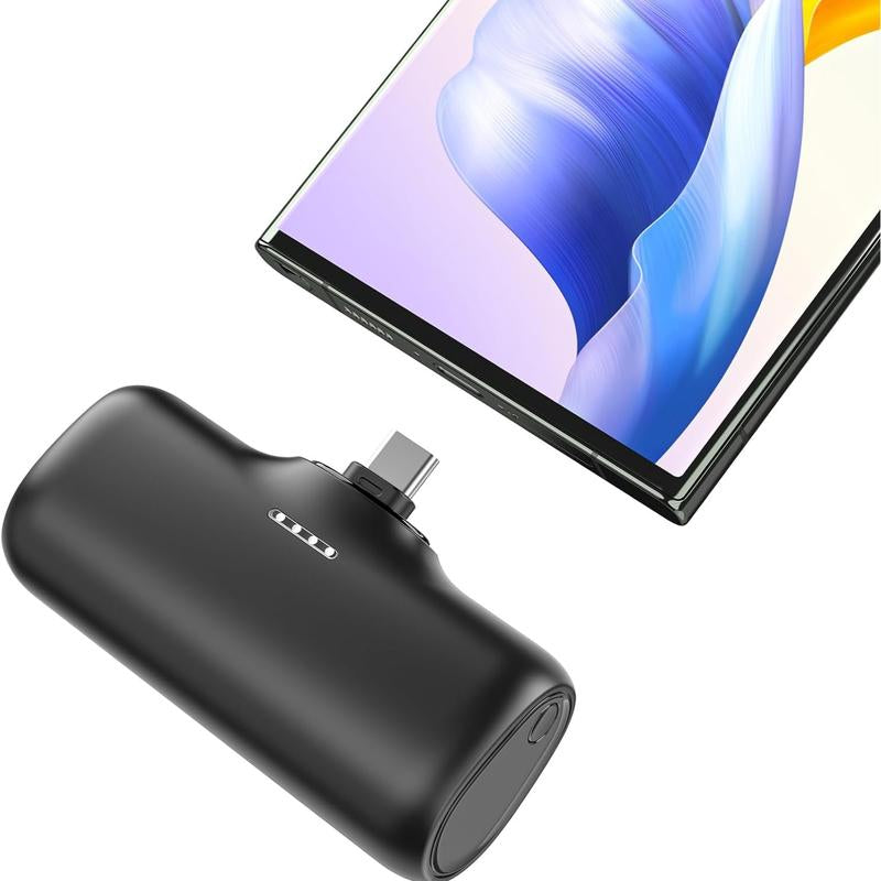 Compact 5000mAh Portable Charger with Built-in USB-C Connector - Ideal for iPhone 16/15, Samsung, and Google Pixel